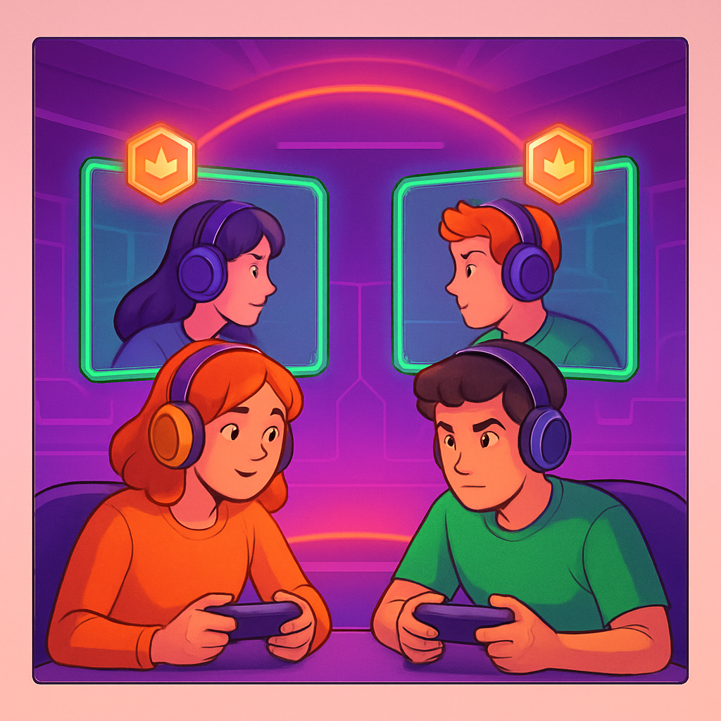 Hero: vibrant snapshot of a cozy competitive match with HUD and emblems